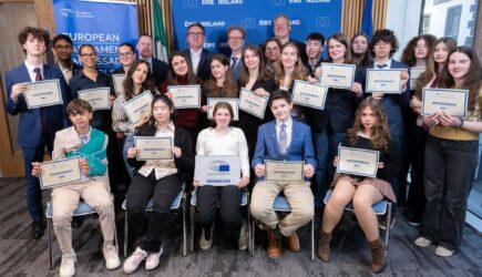 Students in the European Union/MUN club celebrate the European Union Parliament Ambassador School (EPAS) Awards